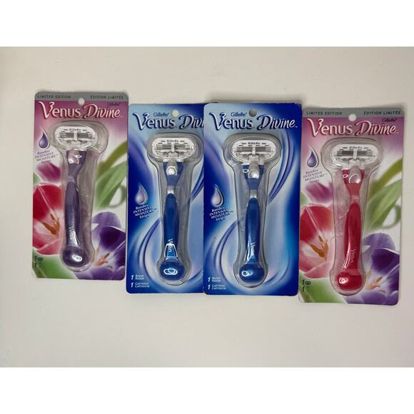 Lot of 4 Discontinued Venus Divine Sealed Razors Blue Pink Purple Y2K 2000s New - Picture 1 of 6